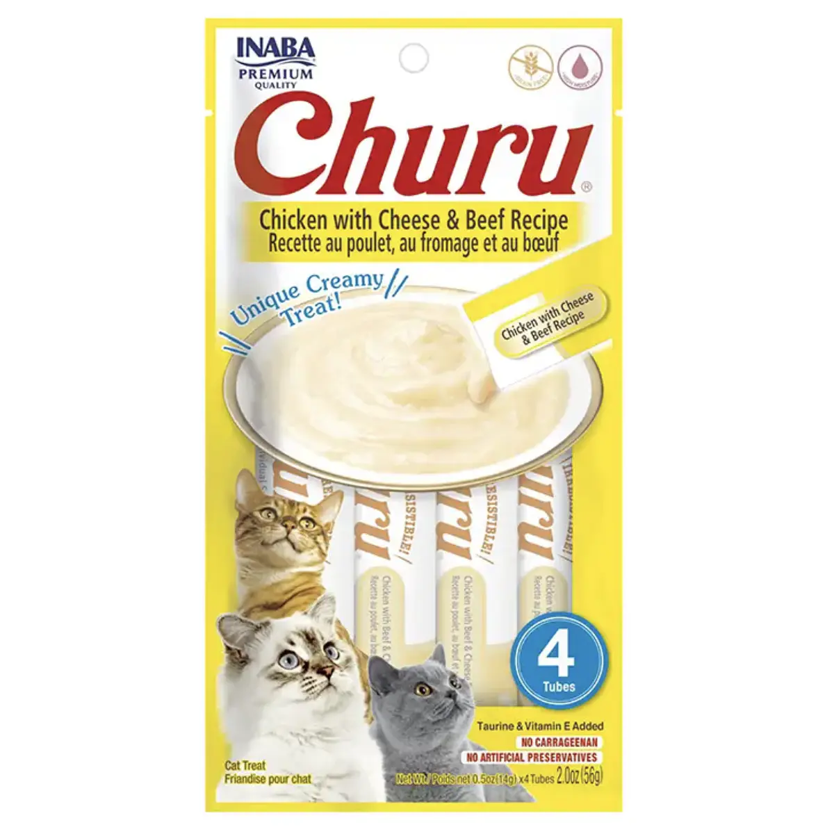 CHURU GATO POLLO CON QUESO Y VACUNO 14GR X 4 TUBOS