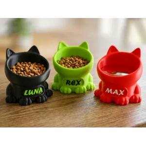Plato ergonómico personalizado con diseño de gatito